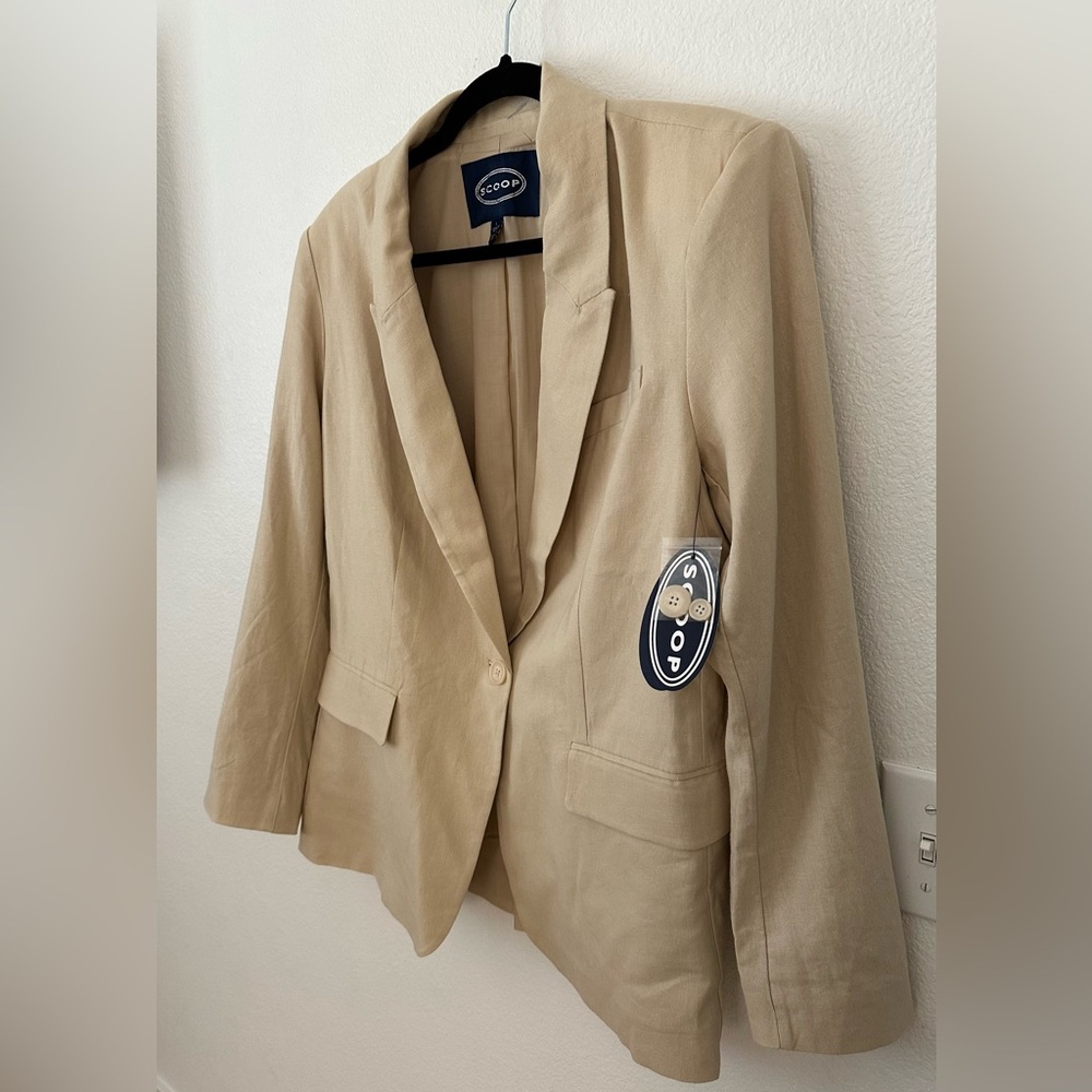Scoop Size L Linen Blend Tan Boxy Fit Blazer - Picture 7 of 11